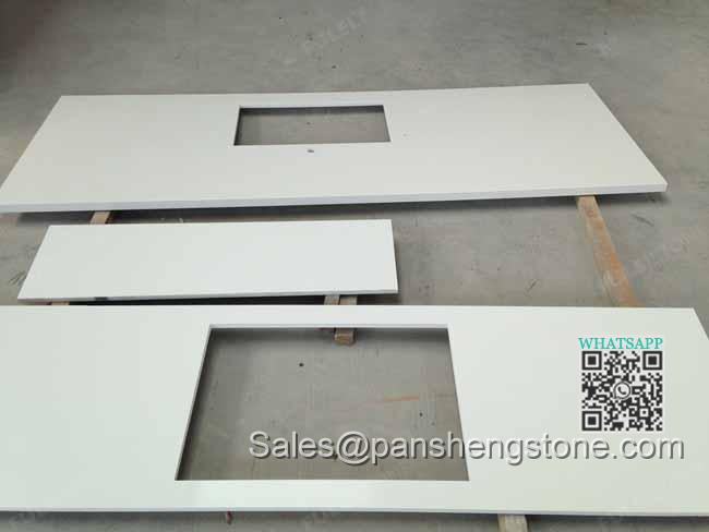 Artificial pure white quartz countertop and backsplash tiles   Quartz Countertops