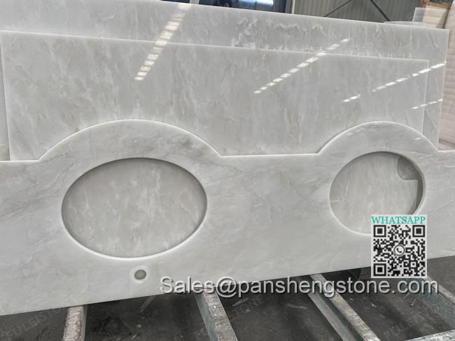 Namibia white marble vanity tops customized polished   Marble vanity tops